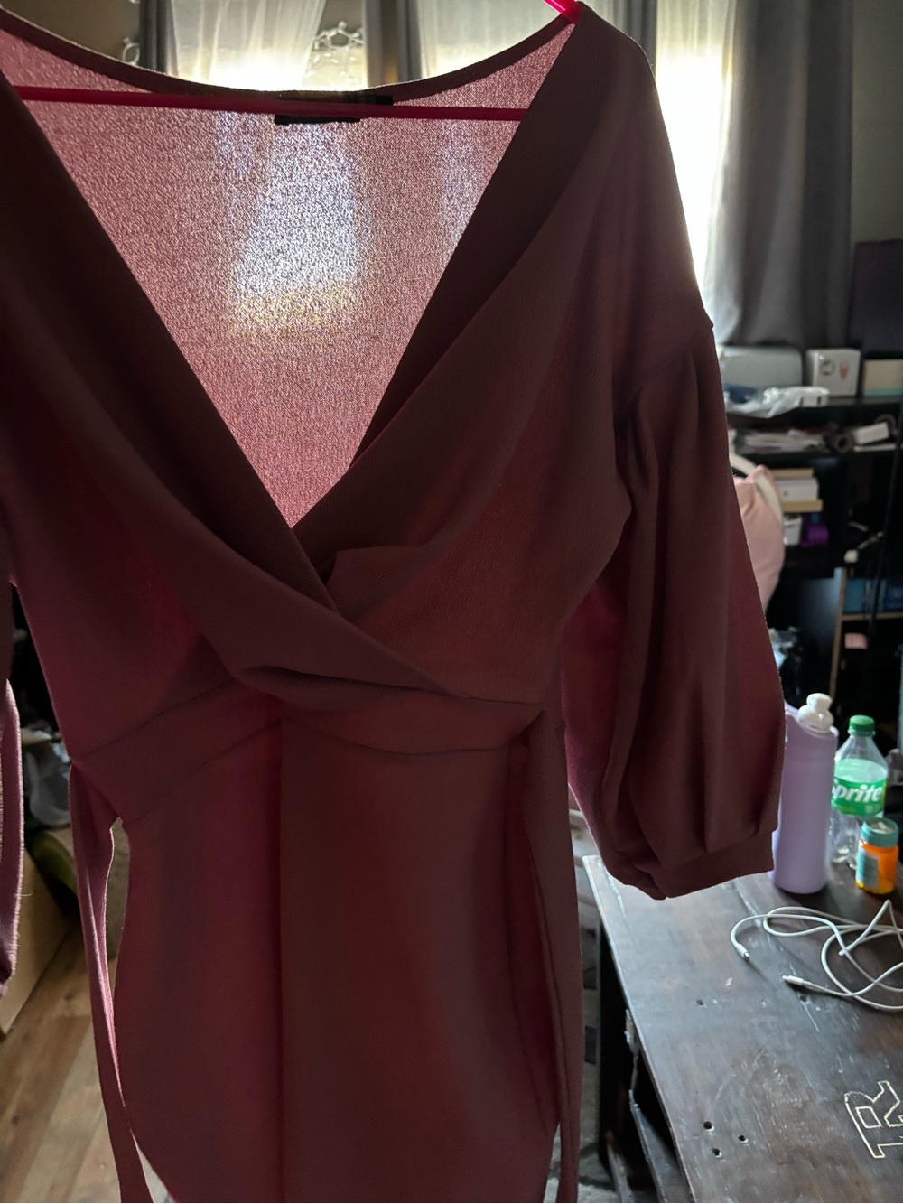 Boohoo Rose Pink Draped Dress with Tie Detail